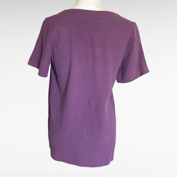 PURPLE TEXTURED DANDELION SHORT SLEEVE BUTTON FRONT TOP - Picture 5 of 7